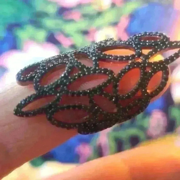 Jewelry - 925 sterling silver rose gold and black swarovski  crystal  ring